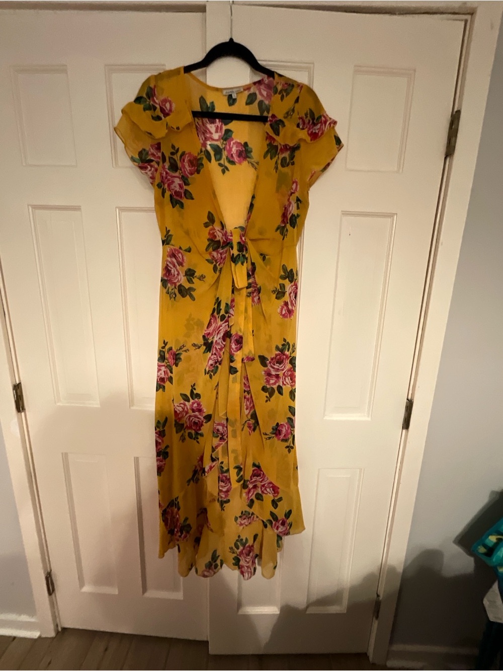 Charlotte Russe Yellow Floral Tie-Front Maxi Swim Cover-Up